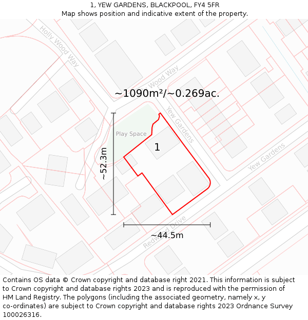 1, YEW GARDENS, BLACKPOOL, FY4 5FR: Plot and title map