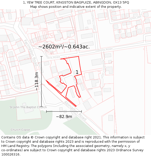 1, YEW TREE COURT, KINGSTON BAGPUIZE, ABINGDON, OX13 5PQ: Plot and title map