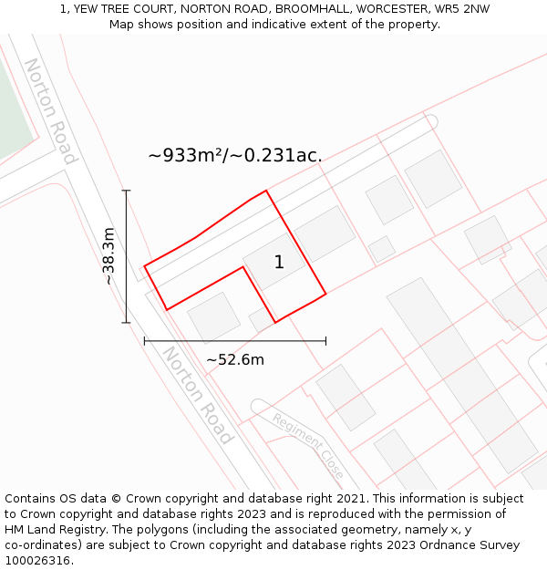 1, YEW TREE COURT, NORTON ROAD, BROOMHALL, WORCESTER, WR5 2NW: Plot and title map