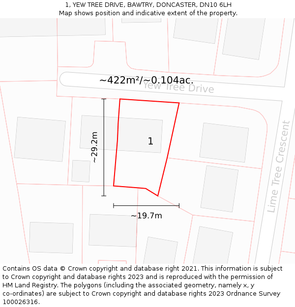 1, YEW TREE DRIVE, BAWTRY, DONCASTER, DN10 6LH: Plot and title map