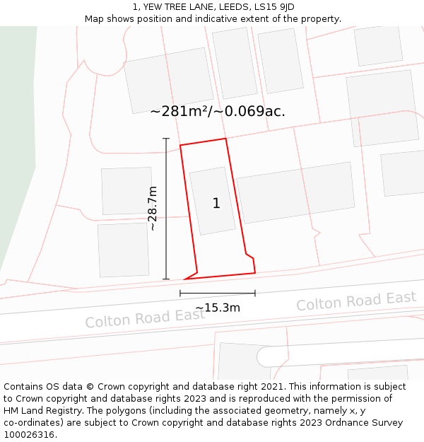 1, YEW TREE LANE, LEEDS, LS15 9JD: Plot and title map