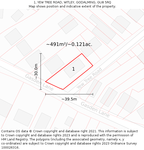 1, YEW TREE ROAD, WITLEY, GODALMING, GU8 5RQ: Plot and title map