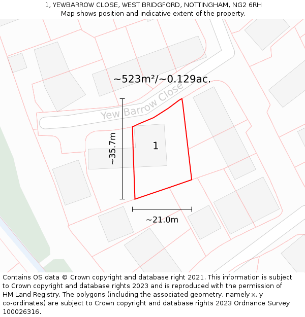 1, YEWBARROW CLOSE, WEST BRIDGFORD, NOTTINGHAM, NG2 6RH: Plot and title map