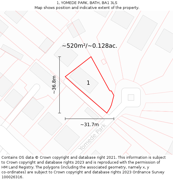 1, YOMEDE PARK, BATH, BA1 3LS: Plot and title map