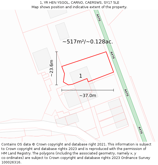 1, YR HEN YSGOL, CARNO, CAERSWS, SY17 5LE: Plot and title map