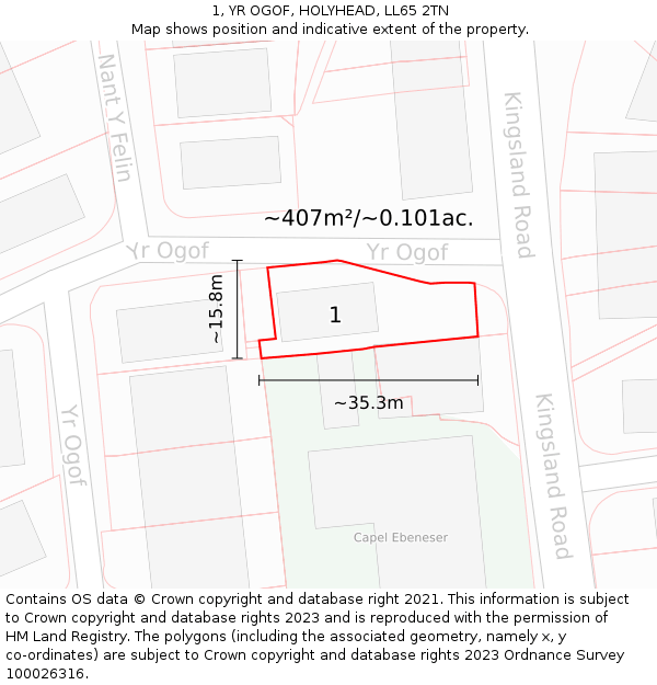 1, YR OGOF, HOLYHEAD, LL65 2TN: Plot and title map