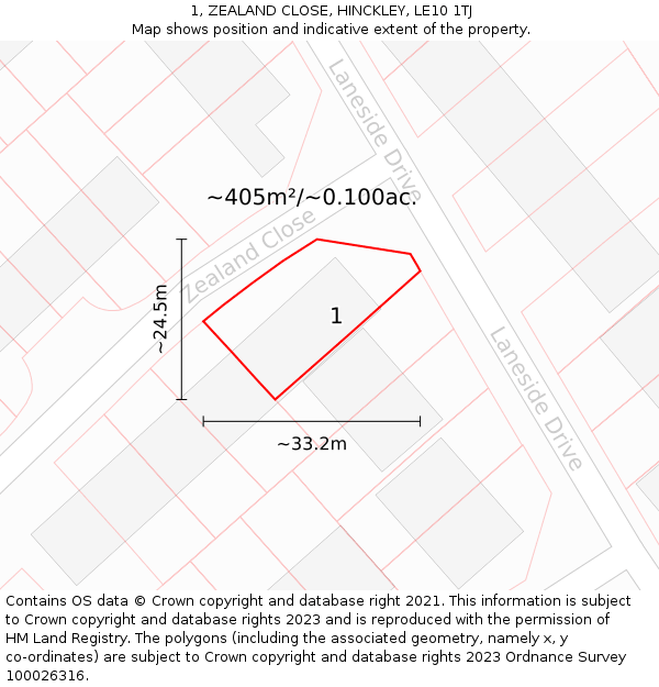 1, ZEALAND CLOSE, HINCKLEY, LE10 1TJ: Plot and title map