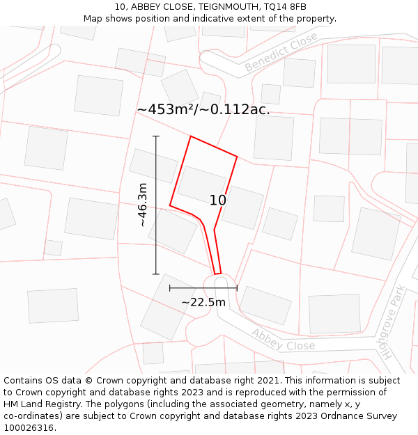 10, ABBEY CLOSE, TEIGNMOUTH, TQ14 8FB: Plot and title map