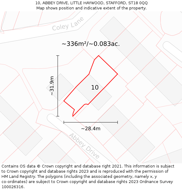 10, ABBEY DRIVE, LITTLE HAYWOOD, STAFFORD, ST18 0QQ: Plot and title map