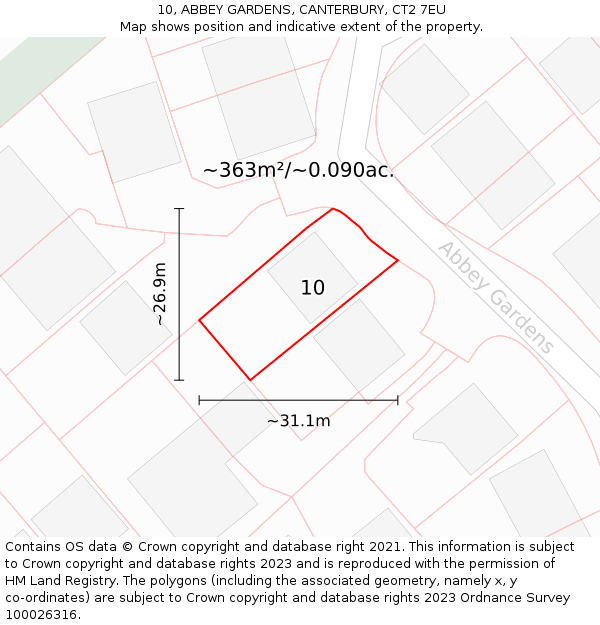 10, ABBEY GARDENS, CANTERBURY, CT2 7EU: Plot and title map