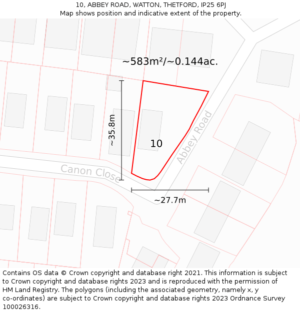 10, ABBEY ROAD, WATTON, THETFORD, IP25 6PJ: Plot and title map