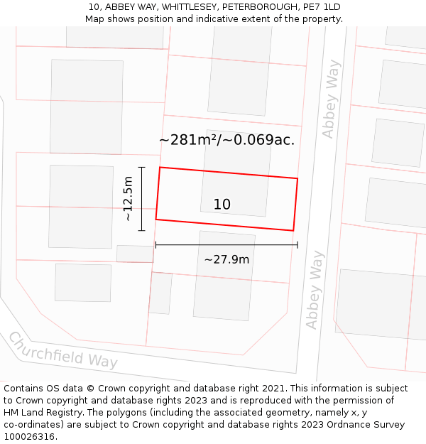 10, ABBEY WAY, WHITTLESEY, PETERBOROUGH, PE7 1LD: Plot and title map