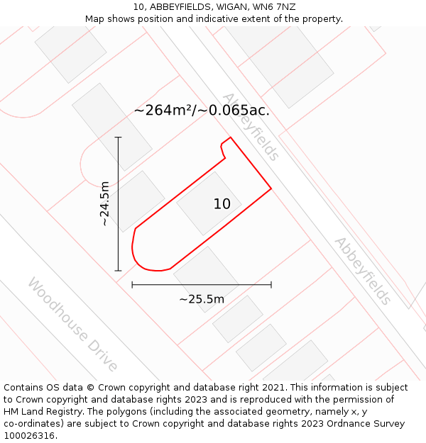 10, ABBEYFIELDS, WIGAN, WN6 7NZ: Plot and title map