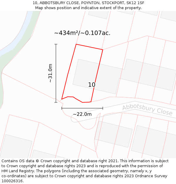 10, ABBOTSBURY CLOSE, POYNTON, STOCKPORT, SK12 1SF: Plot and title map