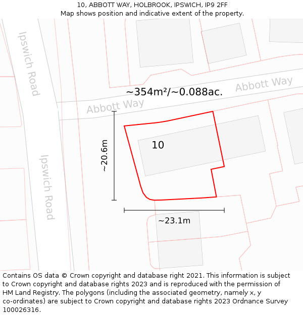 10, ABBOTT WAY, HOLBROOK, IPSWICH, IP9 2FF: Plot and title map