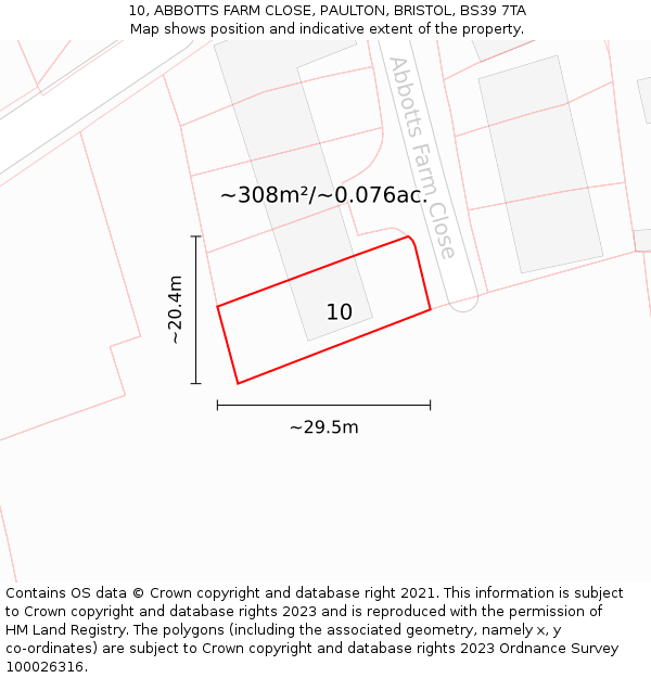 10, ABBOTTS FARM CLOSE, PAULTON, BRISTOL, BS39 7TA: Plot and title map