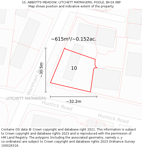 10, ABBOTTS MEADOW, LYTCHETT MATRAVERS, POOLE, BH16 6BF: Plot and title map