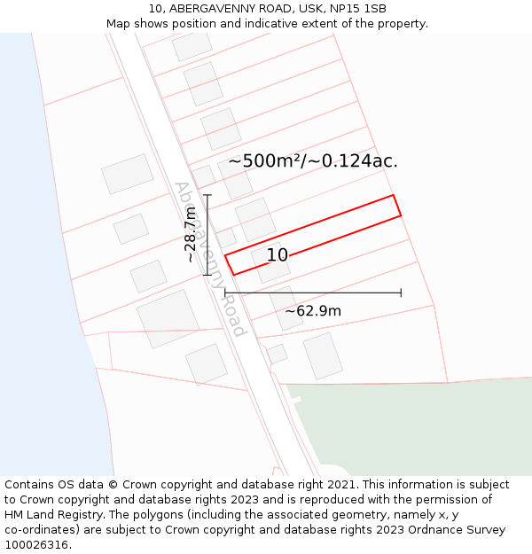 10, ABERGAVENNY ROAD, USK, NP15 1SB: Plot and title map