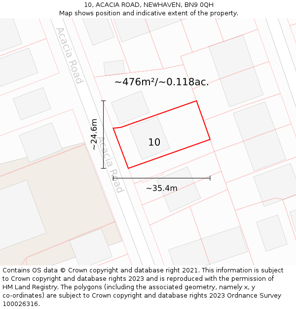 10, ACACIA ROAD, NEWHAVEN, BN9 0QH: Plot and title map