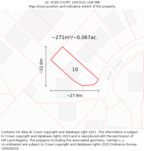 10, ACER COURT, LINCOLN, LN6 0RE: Plot and title map