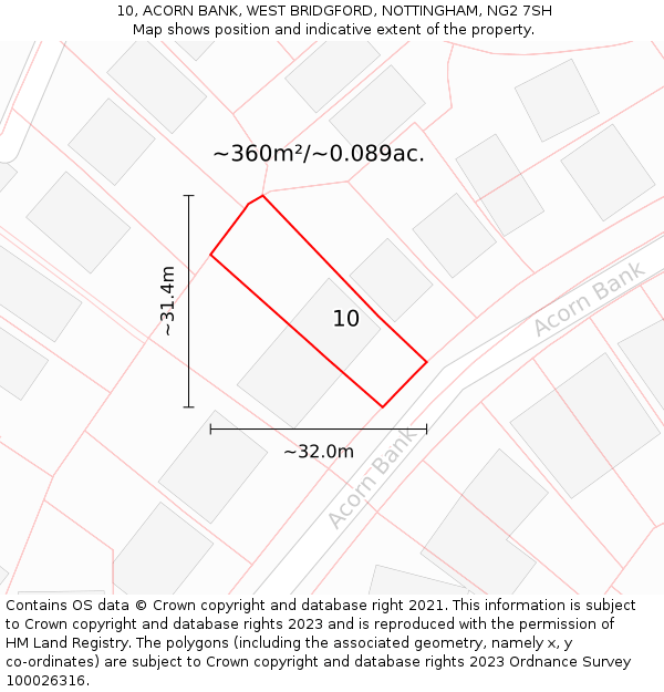 10, ACORN BANK, WEST BRIDGFORD, NOTTINGHAM, NG2 7SH: Plot and title map