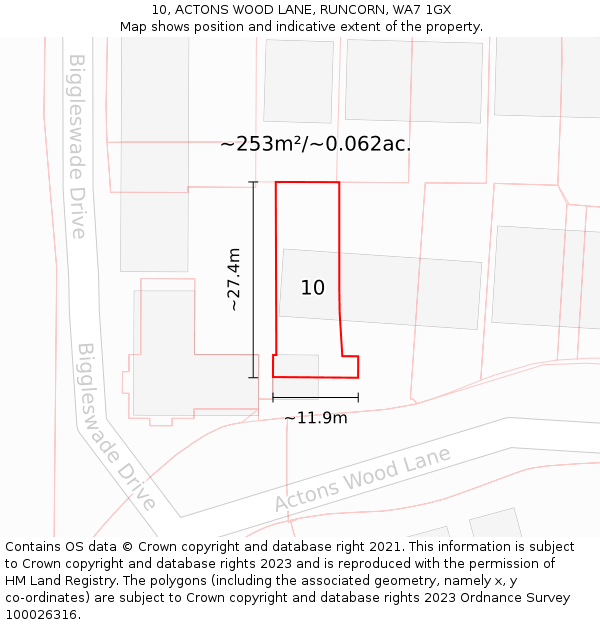 10, ACTONS WOOD LANE, RUNCORN, WA7 1GX: Plot and title map