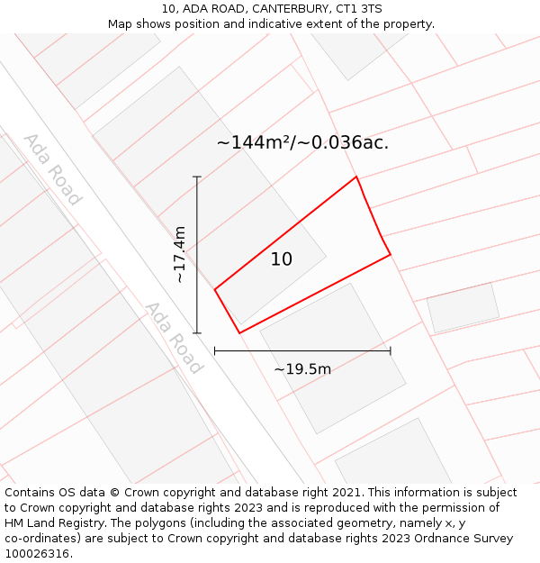 10, ADA ROAD, CANTERBURY, CT1 3TS: Plot and title map