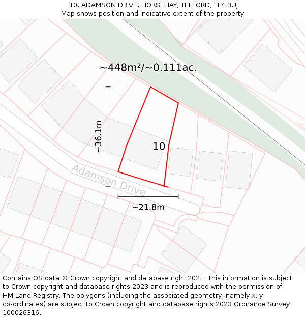 10, ADAMSON DRIVE, HORSEHAY, TELFORD, TF4 3UJ: Plot and title map