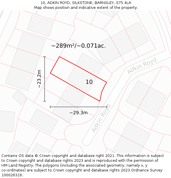 10, ADKIN ROYD, SILKSTONE, BARNSLEY, S75 4LA: Plot and title map