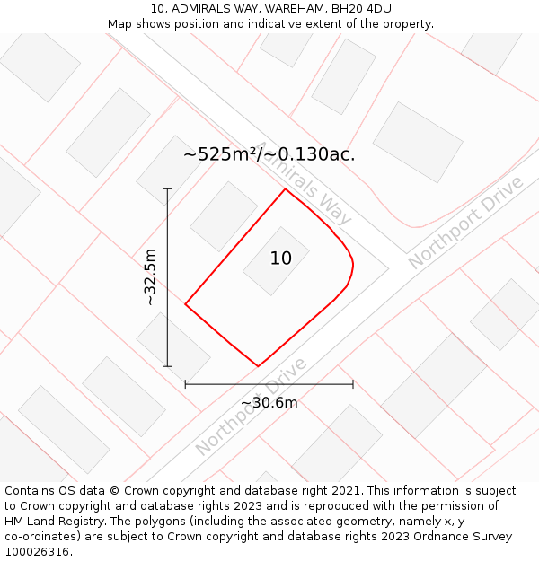 10, ADMIRALS WAY, WAREHAM, BH20 4DU: Plot and title map