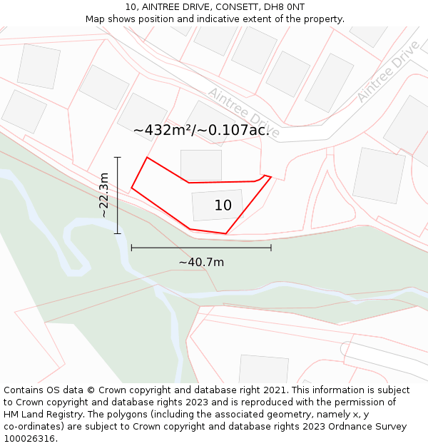 10, AINTREE DRIVE, CONSETT, DH8 0NT: Plot and title map