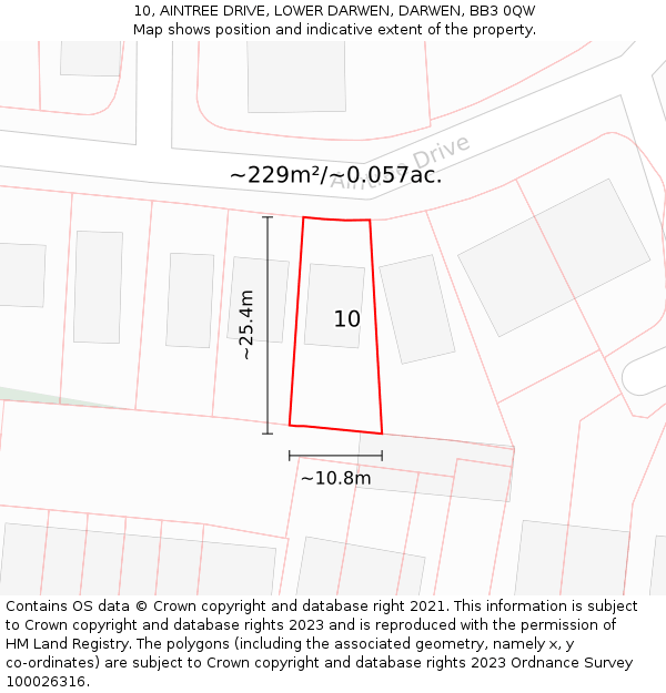 10, AINTREE DRIVE, LOWER DARWEN, DARWEN, BB3 0QW: Plot and title map