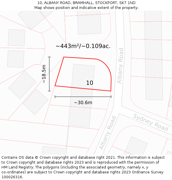 10, ALBANY ROAD, BRAMHALL, STOCKPORT, SK7 1ND: Plot and title map