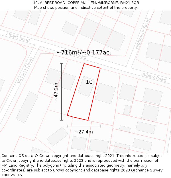 10, ALBERT ROAD, CORFE MULLEN, WIMBORNE, BH21 3QB: Plot and title map