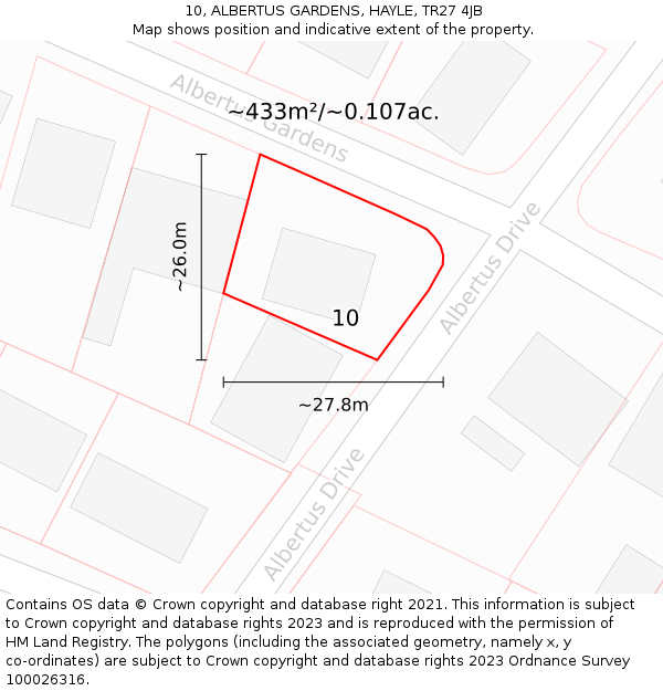 10, ALBERTUS GARDENS, HAYLE, TR27 4JB: Plot and title map