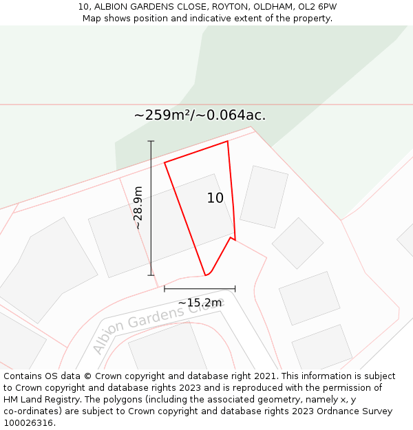 10, ALBION GARDENS CLOSE, ROYTON, OLDHAM, OL2 6PW: Plot and title map