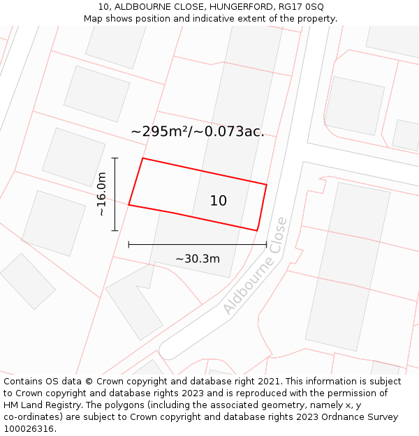 10, ALDBOURNE CLOSE, HUNGERFORD, RG17 0SQ: Plot and title map