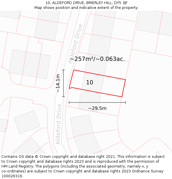 10, ALDEFORD DRIVE, BRIERLEY HILL, DY5 3JF: Plot and title map