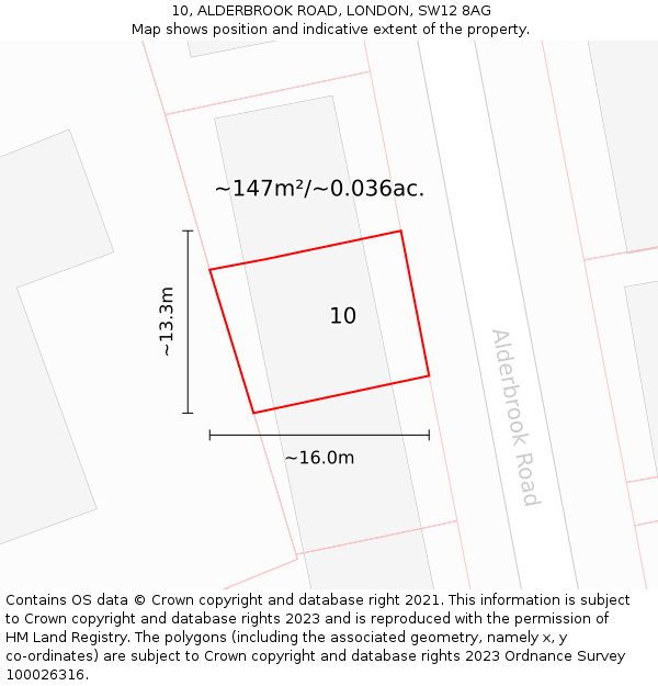 10, ALDERBROOK ROAD, LONDON, SW12 8AG: Plot and title map
