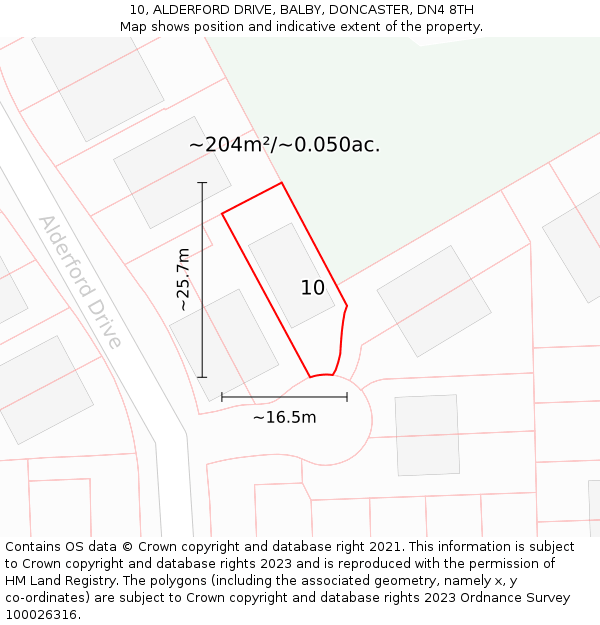 10, ALDERFORD DRIVE, BALBY, DONCASTER, DN4 8TH: Plot and title map