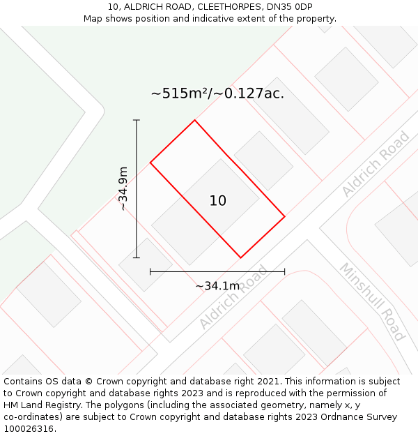 10, ALDRICH ROAD, CLEETHORPES, DN35 0DP: Plot and title map