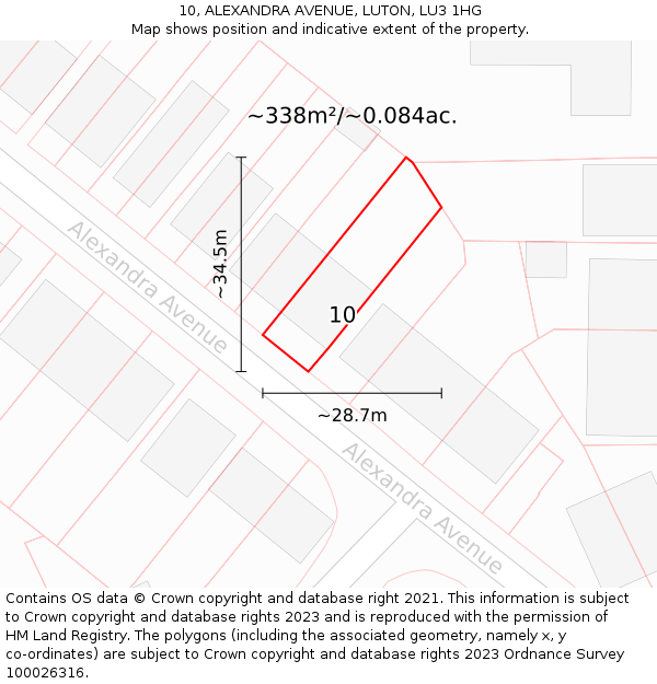 10, ALEXANDRA AVENUE, LUTON, LU3 1HG: Plot and title map