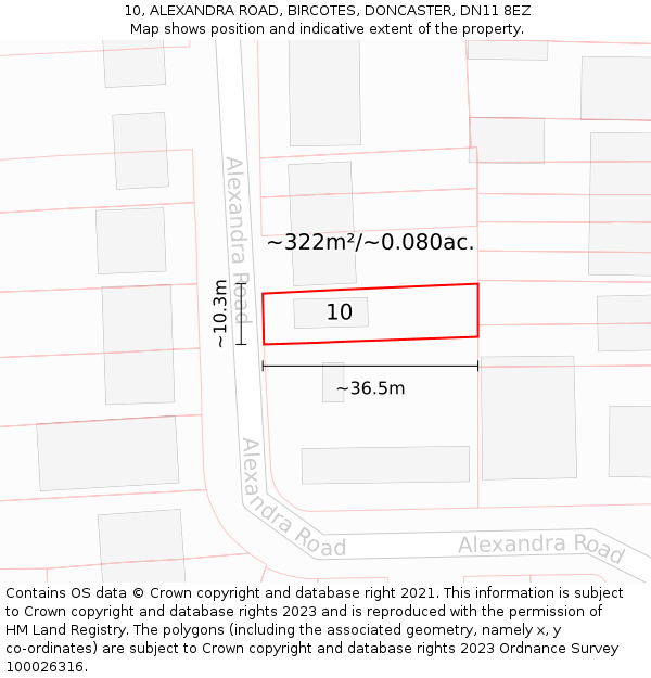 10, ALEXANDRA ROAD, BIRCOTES, DONCASTER, DN11 8EZ: Plot and title map