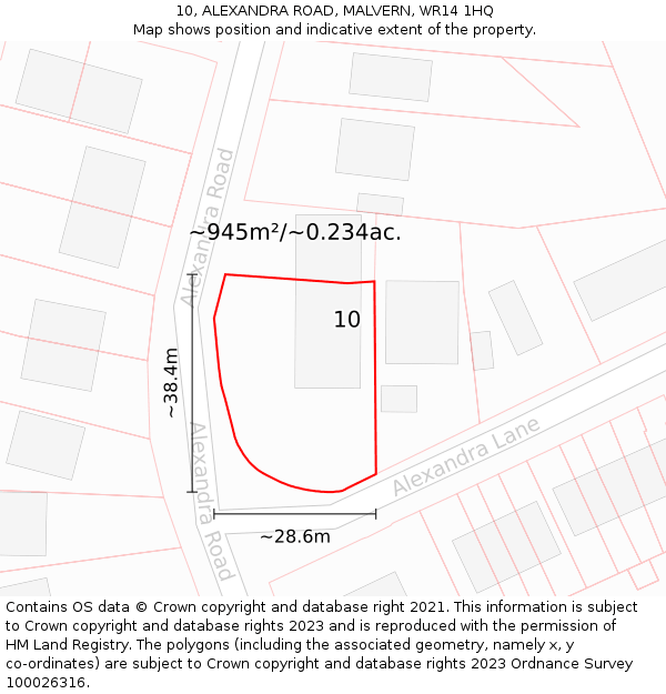 10, ALEXANDRA ROAD, MALVERN, WR14 1HQ: Plot and title map