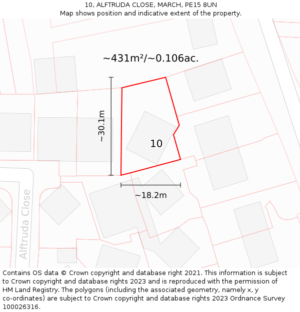 10, ALFTRUDA CLOSE, MARCH, PE15 8UN: Plot and title map