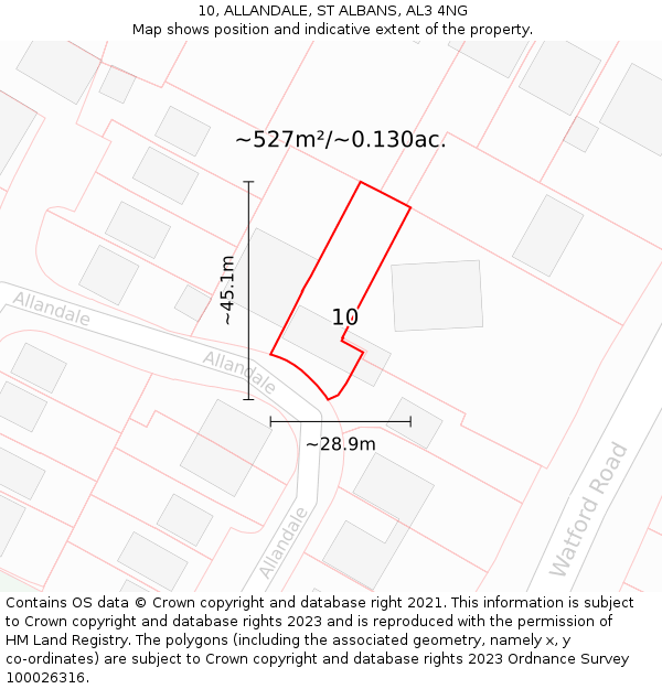 10, ALLANDALE, ST ALBANS, AL3 4NG: Plot and title map