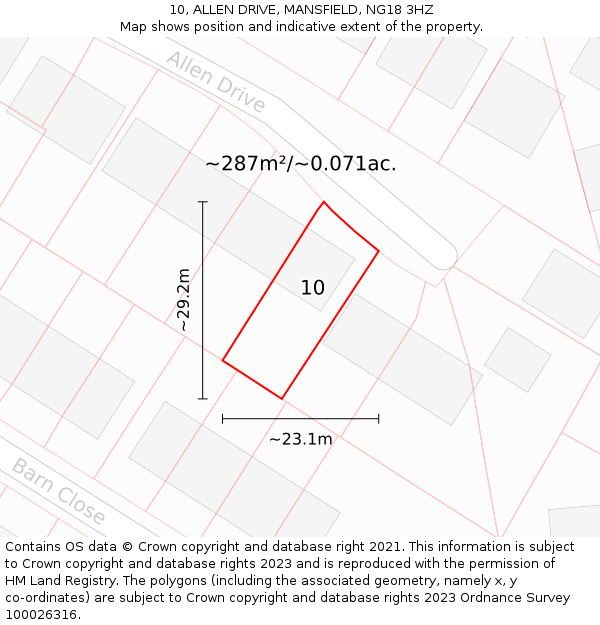 10, ALLEN DRIVE, MANSFIELD, NG18 3HZ: Plot and title map
