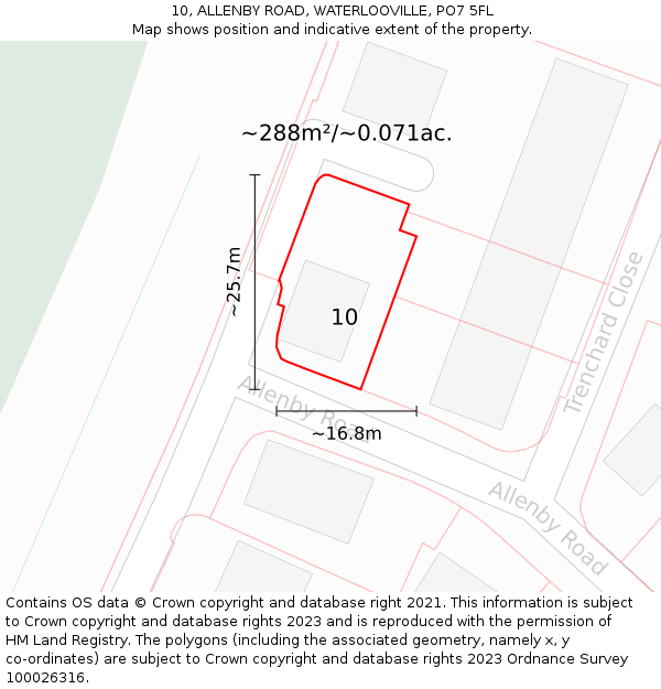 10, ALLENBY ROAD, WATERLOOVILLE, PO7 5FL: Plot and title map