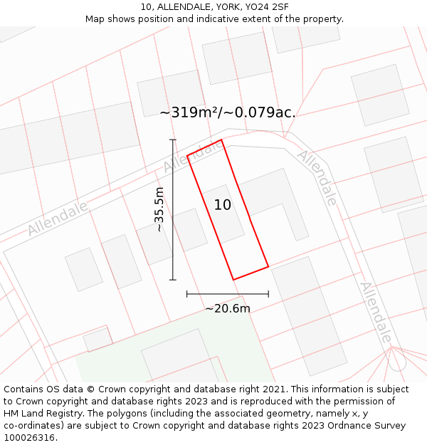 10, ALLENDALE, YORK, YO24 2SF: Plot and title map