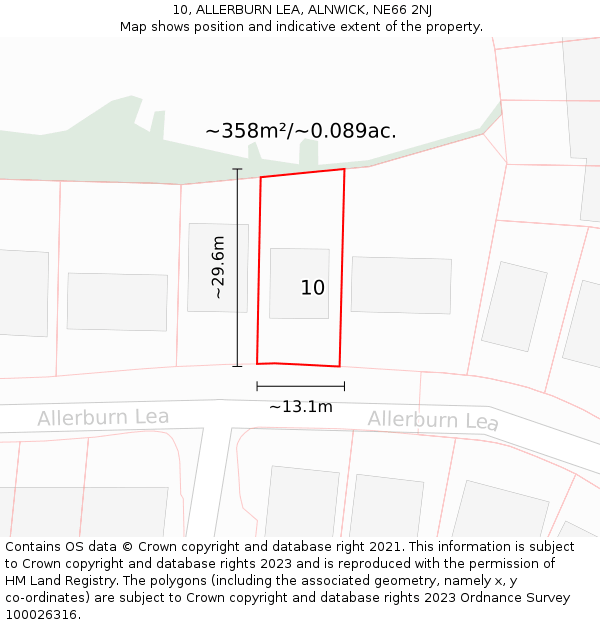 10, ALLERBURN LEA, ALNWICK, NE66 2NJ: Plot and title map